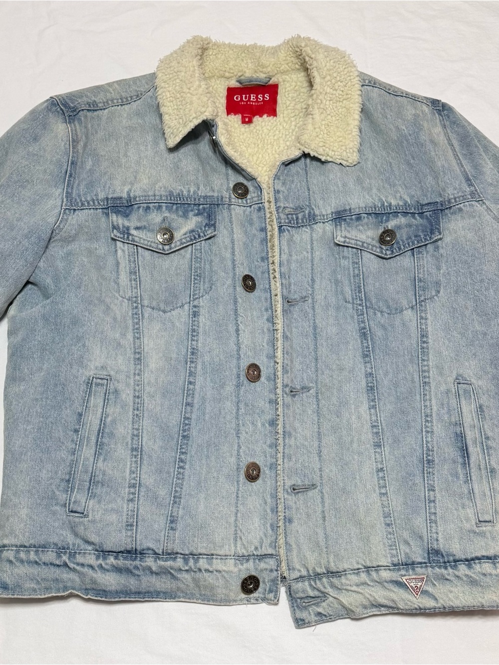 GUESS Light Blue Denim Jacket with Cream Sherpa-Lining